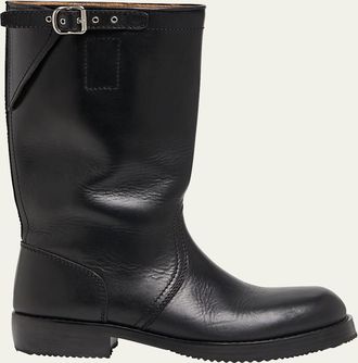 Dries Van Noten Mens Leather Side-Buckle Moto Boots