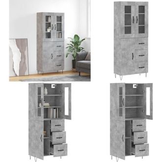 vidaXL Credenza Grigio Cemento 69,5x34x180 cm in Legno Multistrato - Credenza grigio cemento - Credenza moderna