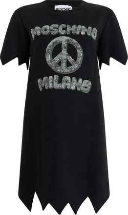 Moschino Kleedjes, Dames, Zwart, S, Katoen, Jurk Met Logo