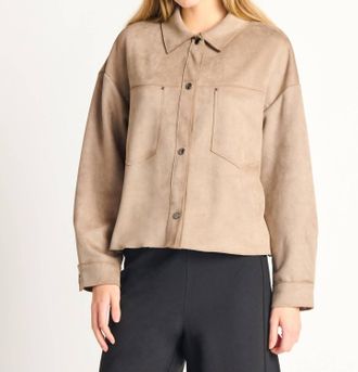 Dex Clothing Faux Suede Button Front Jacket In Taupe