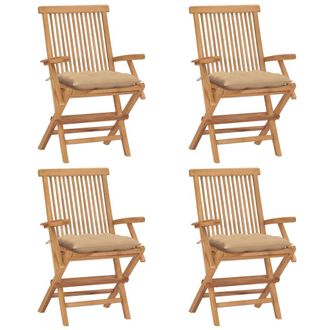 vidaXL Sillas De Jard&iacute;n 4 Uds Madera Maciza De Teca Con Cojines Beige Vidaxl