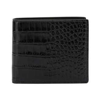 Tom Ford Accessoires, Heren, Zwart, ONE Size, Leer, Leren portemonnee met krokodillenprint
