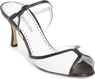 Manolo Blahnik Versari Slide Sandal in White/Black at Nordstrom, Size 5.5Us
