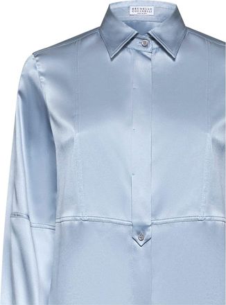 Brunello Cucinelli Gray Silk Dress Womens Shirt