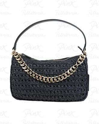 Twinset Liliana Straw Leather Shoulder Bag - Dames - Schoudertassen - Zwart - ONE Size - Leer - Tassen