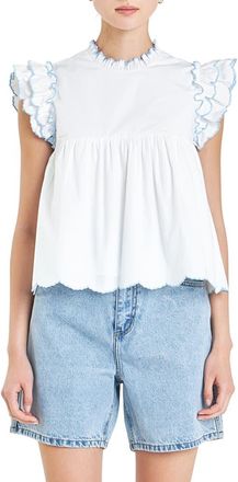 English Factory Scallop Ruffle Cotton Top in White at Nordstrom, Size X-Small
