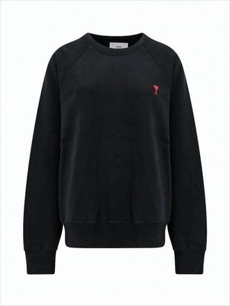 Ami Black Long-Sleeve Top With Classic Crew Neckline And Ribbed Cuffs