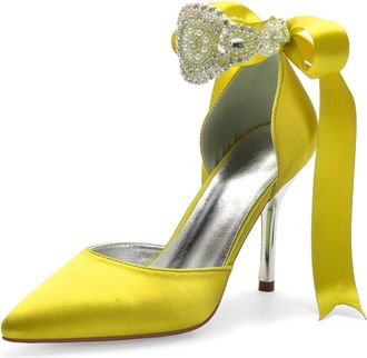 Miyoopark Wedding and Evening Shoes for Women Prom Pumps with Ribbon M531 Yellow UK 6.5
