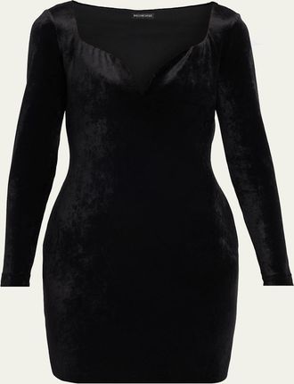 Balenciaga Sweetheart-Neck Long-Sleeve Stretch Velvet Mini Dress