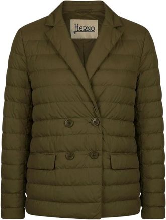 Herno Winter Jackets, female, Green, Size: M Quilted Double-Breasted Blazer