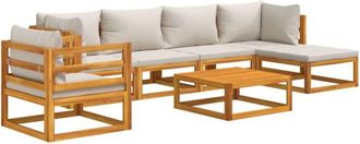 vidaXL Set Muebles De Jard&iacute;n 7 Pzas Madera Maciza Y Cojines Gris Claro Vidaxl