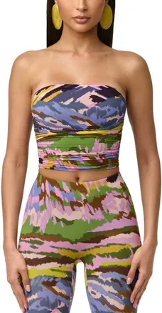 Naked Wardrobe Printed Crop Tube Top in Brush Storm at Nordstrom, Size X-Small