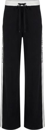 Elisabetta Franchi Gebreide broek met logo - Dames - Wijde Broeken - Zwart - L - Broeken