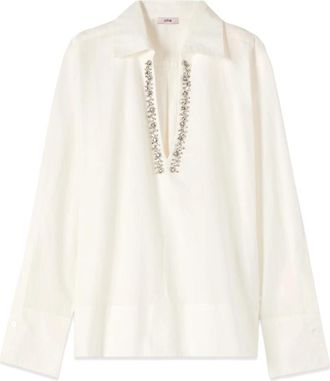 Oltre Katoenen Blouse met Kristallen - Dames - Blouses - Wit - S - Katoen - Overhemden