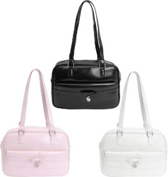 Generic PU Leather Shoulder Bags Solid Color Underarm Bags for Women Lady Work (Pink)