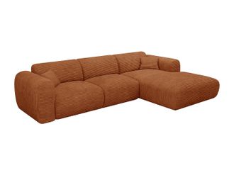 Vente-Unique Gran sof&aacute; cama rinconera derecha expr&eacute;s de pana terracota - Colch&oacute;n de 13 cm viscoel&aacute;stico POGNI