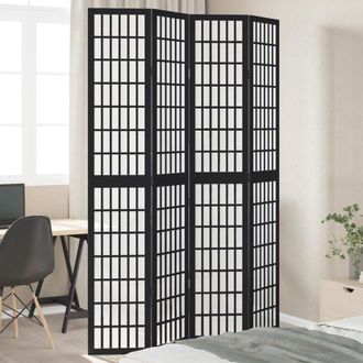 Berkfield Home Room Divider 4 Panels Black Solid Wood Paulownia