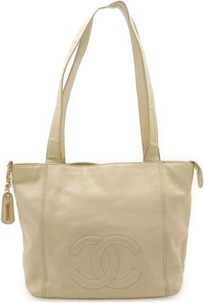 Chanel Beige Grained Calfskin Shoulder Bag Tote Bag (Pre-Owned)