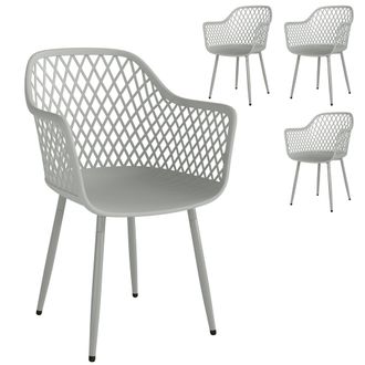 OUTSUNNY Juego De 4 Sillas De Jard&iacute;n Para Exteriores Fabricadas En Polipropileno Con Respaldo En Forma De Diamante, Asiento Resistente A Los Rayos Uv, Reposabr