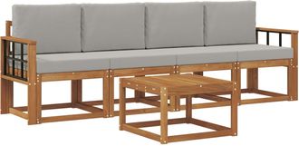 vidaXL Conjunto De Sof&aacute;s De Exterior 5 Uds. Gris Natural Y Claro Vidaxl