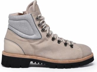 Eleventy Beige Side Zipper Suede Hiking Boots