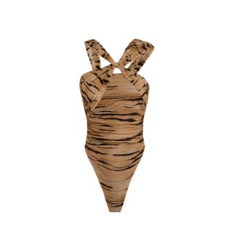 Elisabetta Franchi Body, female, Brown, Size: S Jersey Bodysuit with Tiger Print