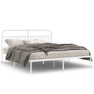 Berkfield Home Metal Bed Frame without Mattress with Headboard White 183x203cm | Size: 183x203 cm