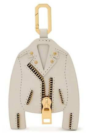 AllSaints Dalby Leather Jacket Keyring in Ivory White/Gold at Nordstrom