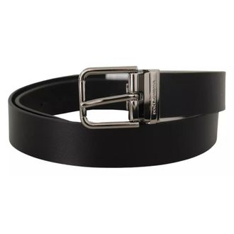 Dolce & Gabbana Belts, unisex, Black, ONE SIZE, Black Leather Belt with Engraved Logo and Metal Buckle