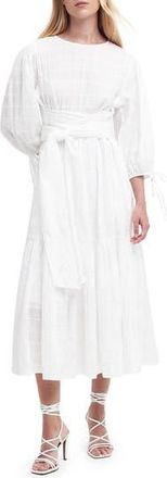 Barbour Kelburn Puff Sleeve Stretch Cotton Midi Dress in White at Nordstrom Rack, Size 10