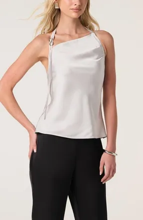 ASTR the Label Variel Satin Halter Top in Silver at Nordstrom, Size X-Small