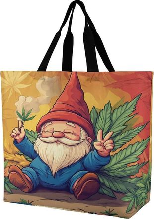 Generic Gnome And Weed Large Reusable Shopping Bag Lightweight Foldable Tote Bags Washable Shoulder Handbag