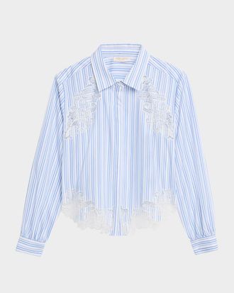 Ramy Brook Gia Striped Embroidered Button-Front Shirt