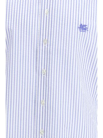 Etro Striped Cotton with Embroidered Pegaso Shirt - Blue