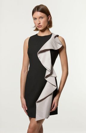 Karen Millen Womens Compact Stretch Frill Detail Mini Dress - Silver - Size 10 UK