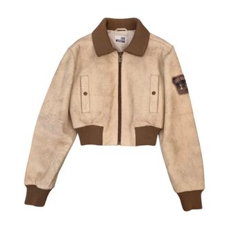 Love Moschino Cropped leren jas met crackle-effect - Heren - Jassen - Beige - Maat: 2XS Zijde