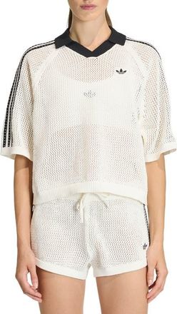 adidas Originals Open Stitch Polo Sweater in Off White at Nordstrom, Size Small