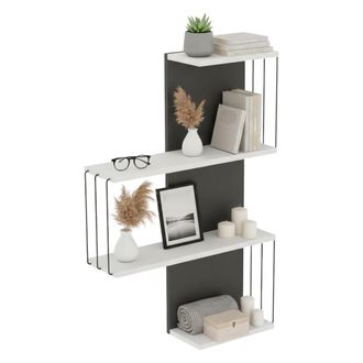 Dmora Estanter&iacute;a Hadar, Estante, Estante De Pared, Estanter&iacute;as Multiusos, 64x19h96 Cm, Blanco Y Antracita, Con Embalaje Reforzado - Dmora