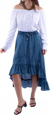 Scully High Low Drawstring Skirt In Denim Blue