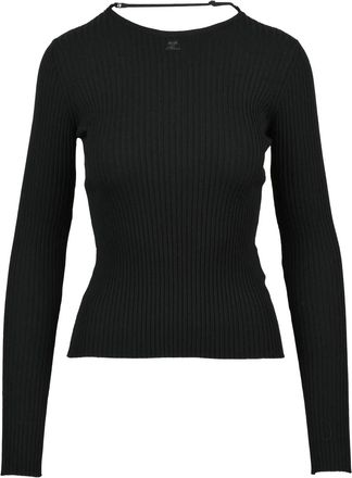 Courr&egrave;ges Fitted Long-Sleeve Ribbed Top with Subtle Back Strap