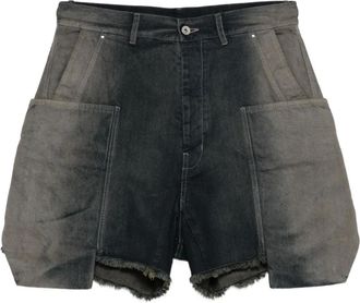 Rick Owens Shorts denim con frange - Blu