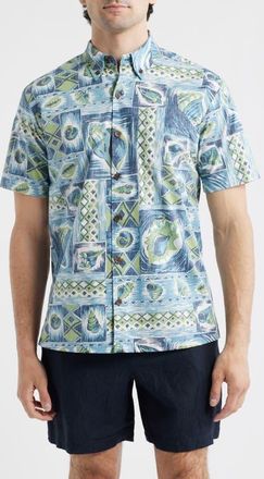 Kahala Kings Shells Short Sleeve Cotton Button-Down Shirt in Ocean Blue at Nordstrom, Size X-Large