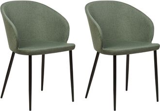 Beliani Conjunto De 2 Sillas De Comedor Retro Tapizadas Con Reposabrazos Color Verde Oscuro Mason
