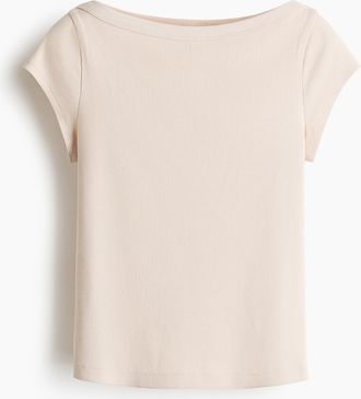 H&M Geripptes Shirt mit U-Boot-Ausschnitt - Hellbeige