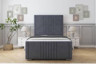 Sloomy Harrington Plush Frame-Mattress - 50 Upholstered Headboard in Dark Grey | Size: Small Single