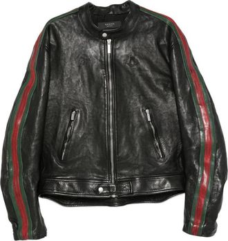 Gucci Web-stripe Leather Jacket