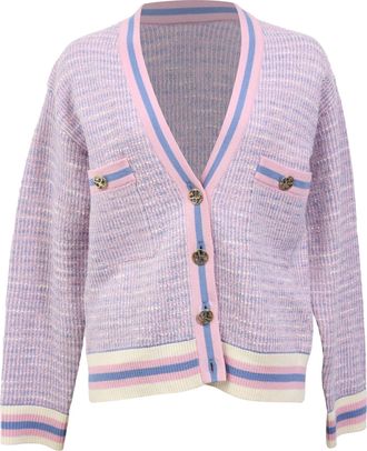 Sandro Sandro Houndstooth Print Plunge Neckline Sweater in Pink Acrylic