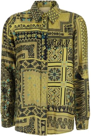 Momoni Overhemden, Dames, Geel, M, Gedrukte Zijden Blouse