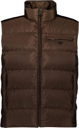 Prada Vests, male, Brown, Size: M Sleeveless Nylon Puffer Jacket