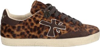 Premiata Leopard Stevend Hairy Calf Leather Low-Top Sneakers